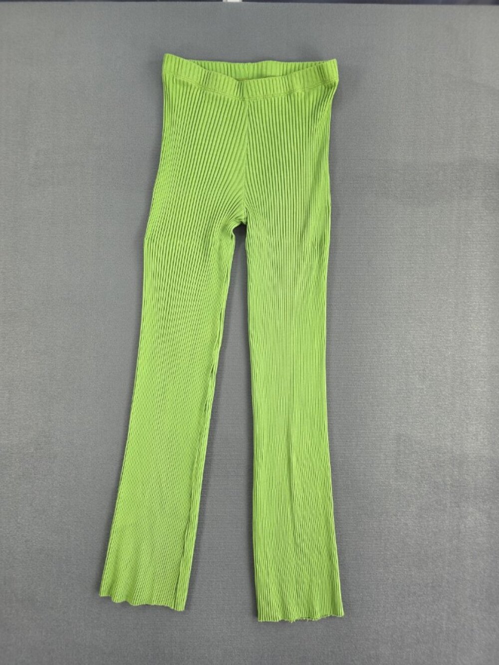 KOTN Womens S Bright Green Ribbed Flare Pants Egyptian Cotton Pull On